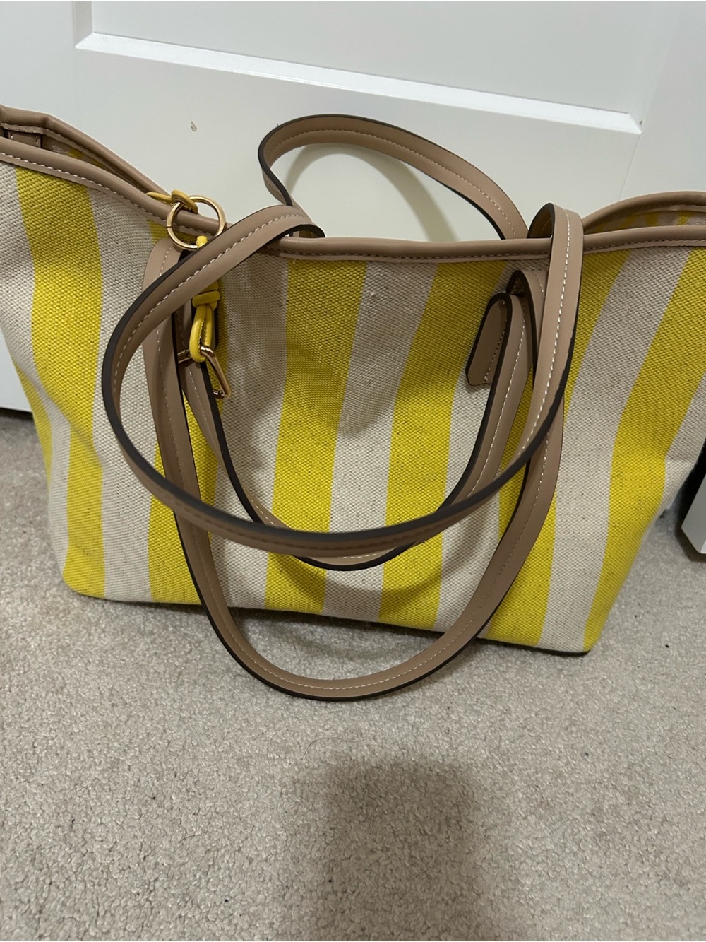 Striped Yellow and Cream Canvas Tote Bag